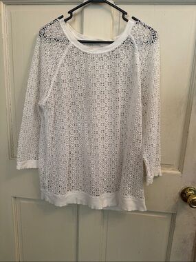 LOFT White Crochet Lace Swim Cover-Up Top